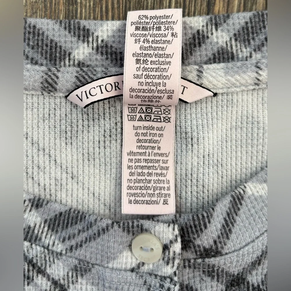 Victoria’s Secret Glow Waffle Henley Jogger Pajama Set Size Medium Gray Plaid - Picture 5 of 12